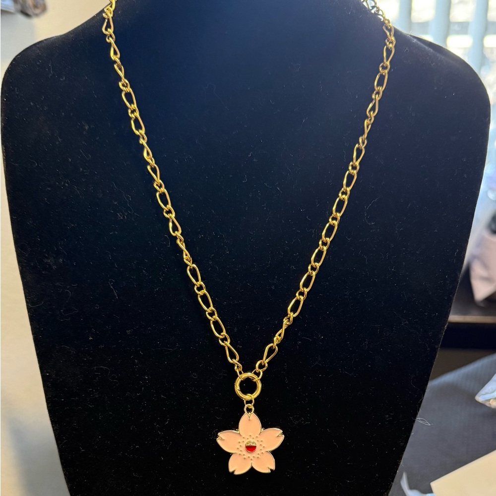 Fashion Cherry Blossom Charm on Gold Toned Chain